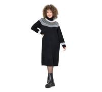 Ulla Popken Damen Strickkleid, Norwegermuster, Rollkragen, Langarm Kleider, Schwarz, 62-64 EU