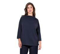 Ulla Popken Damen Sweatshirt, Struktur, Stehkragen, Zierfalten, 3/4-arm, Marine, 46-48 EU