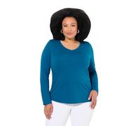 Ulla Popken Damen T-Shirt Col En V Et Manches Longues, Coupe Slim Fit T-Shirt