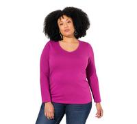 Ulla Popken Damen T-Shirt Col En V Et Manches Longues, Coupe Slim Fit T-Shirt