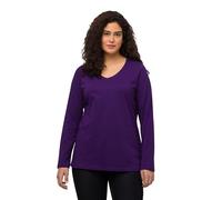 Ulla Popken Damen T-Shirt Col En V Et Manches Longues, Coupe Slim Fit T-Shirt