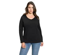 Ulla Popken Damen T-Shirt Col En V Et Manches Longues, Coupe Slim Fit T-Shirt