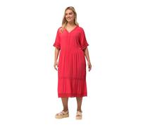 Ulla Popken Damen Tunika-Midikleid, Spitze, A-Linie, V-Ausschnitt, Halbarm Kleid, pink, 54-56