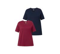Ulla Popken Women's, 2er-Pack, V-Ausschnitt, Halbarm, Biobaumwolle T-Shirt, dunkel kirschrot, 42-44