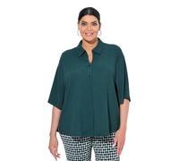 Ulla Popken Women's Bluse, Struktur, Hemdkragen, Halbarm T-Shirt, tannengrün, 54/56