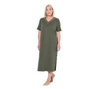 Ulla Popken Women's Nachthemd, Lochstickerei, V-Ausschnitt, Halbarm, Modal Nightgown, olivgrau, 42