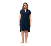 Ulla Popken Women's Nachthemd, Oversized, Hemdkragen, V-Ausschnitt, Halbarm Nightgown, Nachtblau, 50