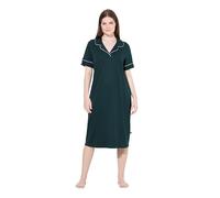 Ulla Popken Women's Nachthemd, Zierpaspeln, Reverskragen, Halbarm Nightgown, mitternachtsgrün, 42