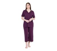 Ulla Popken Women's Pyjama, Lochstickerei, Halbarm, Modalmix Pajama Set, traubenrot, 46-48