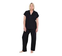 Ulla Popken Women's Pyjama, Oversized, Zweiteiler, Hemdkragen, Halbarm Pajama Set, schwarz, 54-56