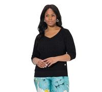 Ulla Popken Women's Strickshirt, 3D-Design, Oversized, V-Ausschnitt, Halbarm Cardigan Sweater, schwarz, 46-48