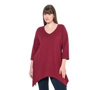 Ulla Popken Women's, Zipfelsaum, V-Ausschnitt, 3/4-Arm, Biobaumwolle T-Shirt, dunkel kirschrot, 54-56