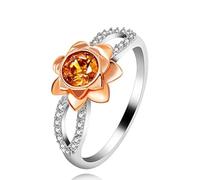 Uloveido 14K Rose Blume Ring mit rundem Schnitt simulierte orange Diamant, zwei Töne Infinity Floral Ehering für Frauen Mädchen Y812