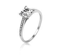 Uloveido 6mm quadratisch geschnittene weiße Zirkonia Solitaire Ring mit runden CZ-Seitensteinen Dicke Sterling Silber 925 Hochzeit Versprechen Ringe für Sie 2g Größe 59 (18.8) J078