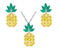 Uloveido Charm Obst Schmuck Set Sommer Geschenk - Cute Gelb/Grün Ananas Zirkonia Ohrstecker Kette Anhänger Halskette Set für Teen Mädchen PT001-Set