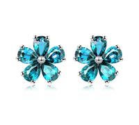 Uloveido Frauen 925 Sterling Silber Ohrringe mit blauen Steinen, blaue Topas Blume Ohrstecker Ohrringe für Mädchen Geburtstagsgeschenk mit Samt Box CR003 (blau)