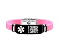 Uloveido Individuell gravierbares medizinisches ID-Armband für Damen - Rosa Silikonarmband mit Kontaktinfo, Notfall-Warnung, Leichtes Design YS6035