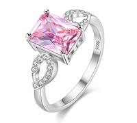 Uloveido Mode Smaragd Cut Rosa Infinity Ring Rhodium Überzogener Kristall Versprechen Hochzeit Ringe für Frauen Charme Brautschmuck Größe 57 (18.1) Y3040
