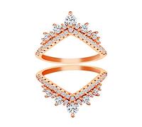 Uloveido Rose Gold Finish Runde Cubic Zirkonia Damen Jubiläum Hochzeitsband Enhancer Guard Doppelring 925 Silber (Größe 18.1)