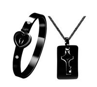 Uloveido Rose Gold Plated Titanium Matching Puzzle Paar Heart Lock Armband und Schlüssel Anhänger Halskette für Männer und Frauen (Black-2.37inch)