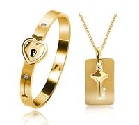 Uloveido Rose Gold Plated Titanium Matching Puzzle Paar Heart Lock Armband und Schlüssel Anhänger Halskette für Männer und Frauen (Gold-2.37inch)