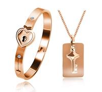 Uloveido Rose Gold Plated Titanium Matching Puzzle Paar Heart Lock Armband und Schlüssel Anhänger Halskette für Männer und Frauen (Rosegold-2.37inch)