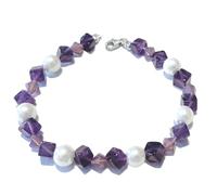 Ulrike Schmitt Edelsteinkreationen Amethyst Perlen violett weiß Designer Edelstein Armband Swarovski Längen Wahl DisplayLength 21