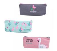 ULTECHNOVO 3 Stück Canvas Federmäppchen mit Flamingo Motiv Geräumiges Einfaches Mäppchen für Stifte Multifunktionale Schreibwaren Tasche für Schüler Modisch und Robust aus Zufällige Farbe