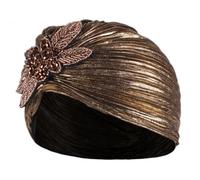 ULTECHNOVO Edler Damen Turbanhut in Gold, gefertigt aus leichtem Hot stamping Stoff, mit zartem Muster, modisch und funktional für Frauen im Innen und Außenbereich