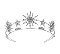 ULTECHNOVO Kristall Strass Stern Tiara Stirnband 18x18cm Weiß aus Metall für Brautkleid Hochzeit und Halloween Kopfschmuck Damen