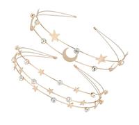 ULTECHNOVO Mehrlagige Metall Stirnbänder 2 Stück Stern Mond Haarreif Gold Für Frauen Mädchen Hochzeits Partyhaarschmuck