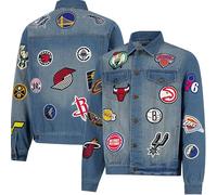 Ultra Game NBA Herren Jeansjacke Distressed Multi-Team Denim Patch, Herren, Men's Distressed Denim Multi Team Patch Jean Jacke, Denim, X-Large
