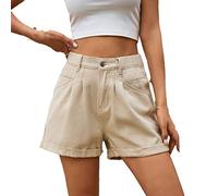 Ultrakurze Denim-Shorts Für Damen, Feste Knöpfe, Reißverschluss, Outdoor-Urlaub, Hotpants, Modisch, Elastischer Bund, Hohe Taille, Stretch, Schmaler Gerollter Saum, Denim-Shorts Für Damen, Aprik