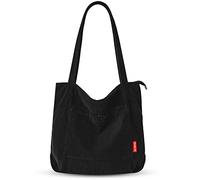 Ultrove Cord Tasche Damen Umhängetasche mit Reißverschluss, Dicke Große Einkaufstasche, Strapazierfähige Tragetasche für Arbeit, Büro, Reisen, Einkaufen, und Alltag-Schwarz