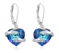 Umarmende Herz Ohrhänger aus 925er Silber mit blauen Kristallen - Leverback-Verschluss, Geschenk für Damen