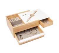 Umbra Stowit Design Schmuckkasten Weiß/Natur moderne Schmuck Box mit Geheimfächern für Ringe Armbänder Uhren Halsketten Ohrringe und Accessoires