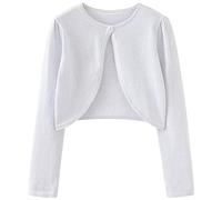 UMELOK Bolero Jacke Mädchen Glitzer Edition Gestrickt mit bunten Kontrastfäden für Festkleider Weiß 160/13-14 Jahre