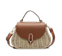 Umhängetasche aus PU-Leder, Clutch-Geldbörse, handgefertigter Tragegriff | Stroh-Strandtasche, PU-Leder, Umhängetasche mit Klappe, handgefertigte Tasche mit Obergriff; 220x140x80mm; ideal for