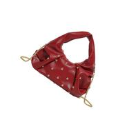 Umhängetasche aus PU-Leder mit Nieten, mit Kettenriemen, leichte Schultertasche für Damen, für den täglichen Gebrauch, Abendtasche, Rot, Mass Beauty