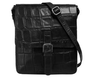 Umhängetasche BUGATTI "NEVIO", Damen, Gr. B/H/T: 22cm x 24cm x 6cm onesize, schwarz, Leder, leicht glänzend, unifarben, Taschen Umhängetasche, echt Leder (23145156-0) schwarz