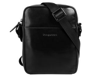 Umhängetasche BUGATTI "ROMANO", Damen, Gr. B/H/T: 17cm x 22cm x 5cm onesize, schwarz, Leder, leicht glänzend, unifarben, Taschen Umhängetasche, echt Leder (51249205-0) schwarz