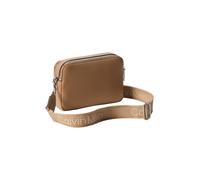 Umhängetasche CALVIN KLEIN "WEBBING 2X STRAP CAMERA BAG", Damen, Gr. B/H/T: 19,5cm x 13cm x 4cm, braun (beige), Lederimitat, unifarben, Taschen Umhängetasche, Damen Schultertasche, Handtasche mit Logo
