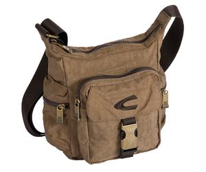 Umhängetasche CAMEL ACTIVE "Journey", Damen, Gr. B/H/T: 24,5cm x 24cm x 13cm, sand, Nylon, aufgeraut, bestickt, clean, unifarben, Taschen Umhängetasche, Herren Schultertaschuhe, Freizeittasche mit Log