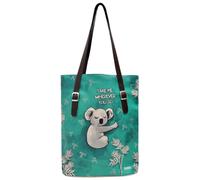 Umhängetasche DOGO "Tall Bag Damen Schultertasche Koala Hug Damen Schultertasche", Damen, Gr. B/H/T: 40cm x 34cm x 10cm onesize, grün, Lacklederimitat, Taschen Umhängetasche, Handgefertigt (62963841-0