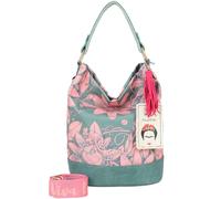 Fritzi x Frida Kahlo Izzy07 Limited Bloom Green Handtasche Damen Hobo Bag Schultertasche Canvas Magnetverschluss Innenfach Steckfach Schultergurt Alltag Reisen Freizeit 37 x 27 x 17 cm, Grünrosa