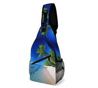 Umhängetasche für Damen und Herren, Brusttasche, Motiv: Kaktus, Flamingo, Rose, Blumen, bedruckt, Reisen, Sport, Wandern, Tagesrucksack, Sea Sky Palme, 38x20cm