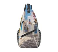 Umhängetasche für Damen und Herren, trendige Schultertasche, lässige Brusttasche, Halloween, Nachthimmel, Schultertasche für Reisen, Sport, Griechenland Street, One Size