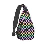 Umhängetasche für Herren und Damen, Regenbogenfarben, bunt, kariert, Umhängetasche, Brusttasche, Tagesrucksack, Sling-Rucksack für Reisen, Wandern