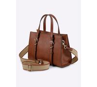 Umhängetasche HEINE, Damen, Gr. B/H/T: 30cm x 22cm x 12cm, braun (cognac), Baumwollmischung, Metall, Viskosemischung, unifarben, Taschen Umhängetasche (25337223-0) cognac
