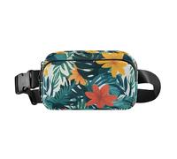 Umhängetasche im tropischen Stil, grüne Blätter, Blume, trendige Umhängetasche, Hüfttasche für Damen und Herren, wasserdichte Gürteltasche, Reisebrieftasche mit verstellbarem Riemen für Reisen